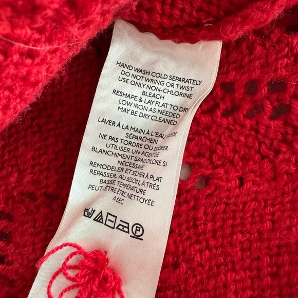 Anthropologie Red Pointelle Open Weave Knit Long Sleeve Sweater Size Medium - Picture 5 of 7